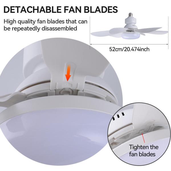 Lumière de ventilateur à LED moderne E27 télécommande 3 couleurs modifiables Vitesse du vent forte 52CM 32W AC85-265V