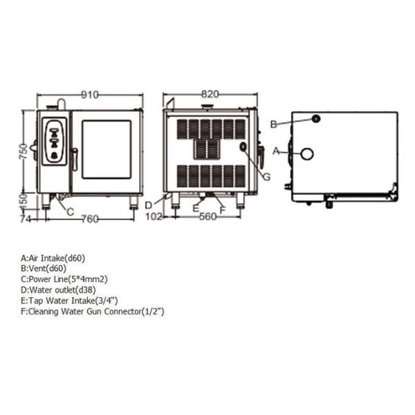 Easy Cleaninng 910mm 12.5kw Combi Oven Commercial Kitchen