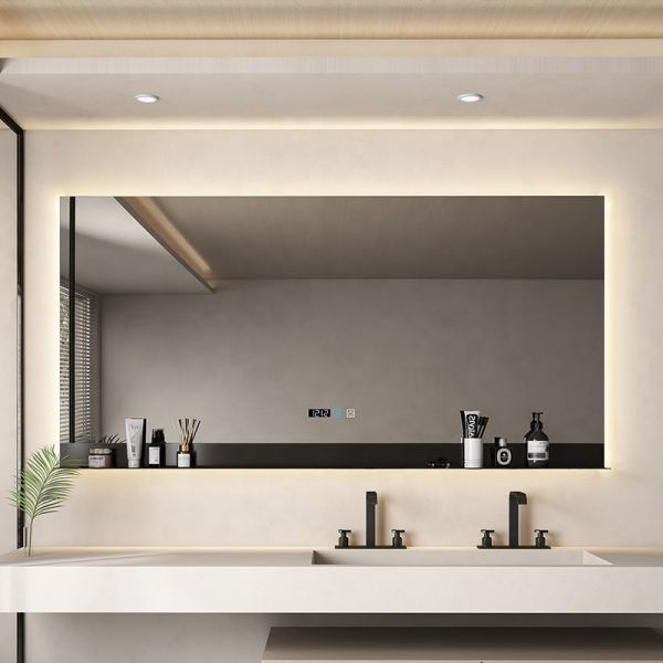 Modern Large Rectangle Metal Frame Mounted Mirror Shelf Touch Switch IP44 Design Style Lights Hotel Use Apartment Villa 3-Year