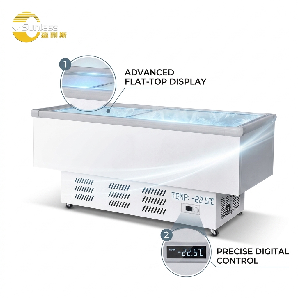 Sliding Door Flat Top Display Freezer Direct Cooling Display Deep Freezer