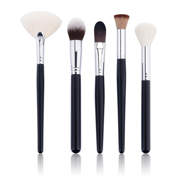 Pbt Hair 5pcs Makeup Brush Set With Matte Finish Silver Brass Ferrule