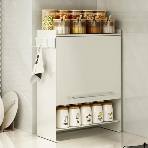 4 Layer Iron Standing Type Living Room Ceramic Mug with Side Pull Door Storage Cabinet Kitchen Seasoning Jar Bottle Organize Box