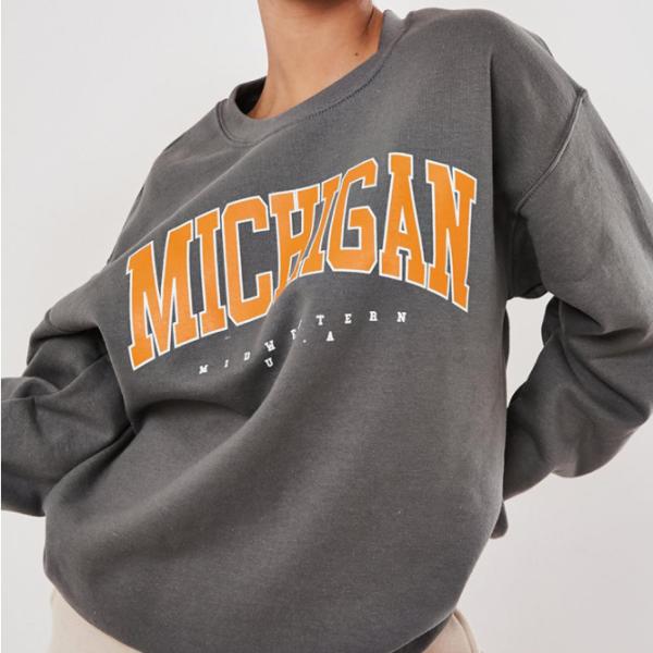 Фуфайка серого цвета простых женщин прыгуна шеи экипажа хлопка графическая