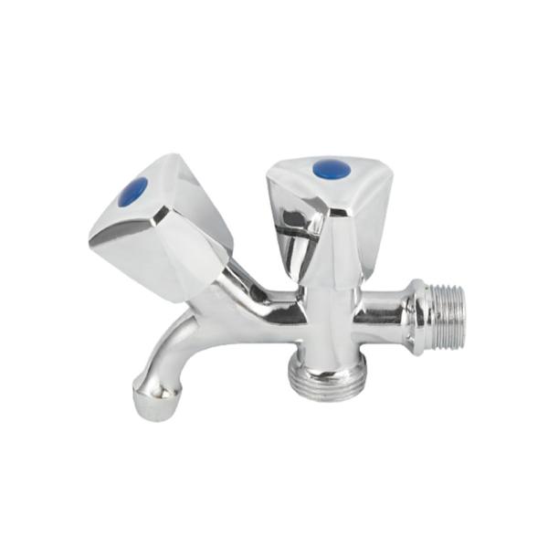 2 Outlet Brass Bibcock Valve Water Tap Deck Mounted Zinc Handle
