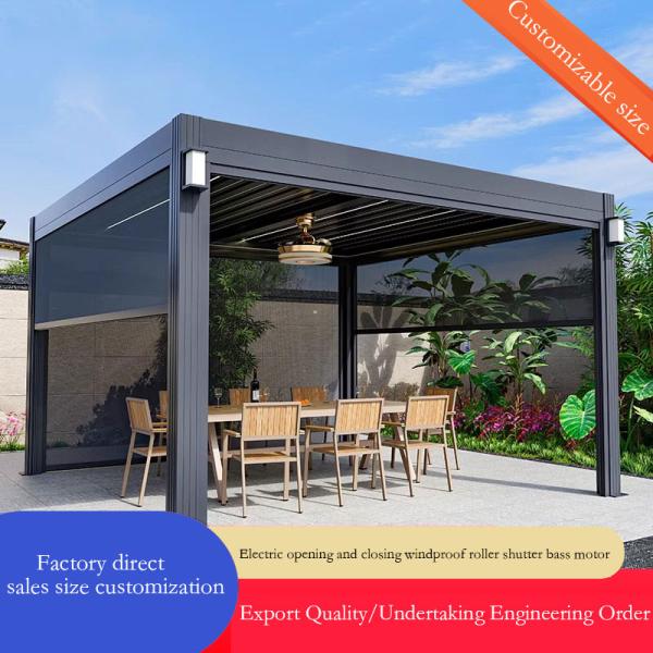 Outdoor Courtyard Four Corner Pavilion with Electric Louver Turning and Aluminium Alloy Frame