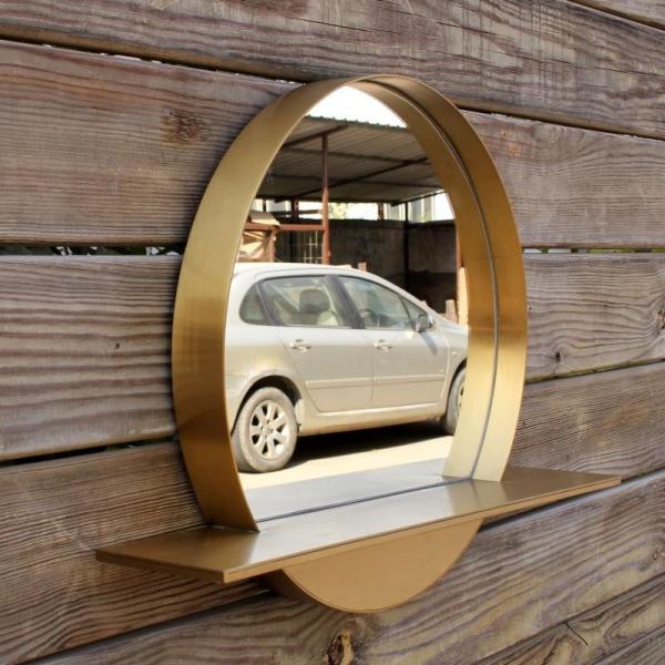 Hot Selling Round Mirror Gold Stainless Steel Mirror With Shelf for Home Hotel