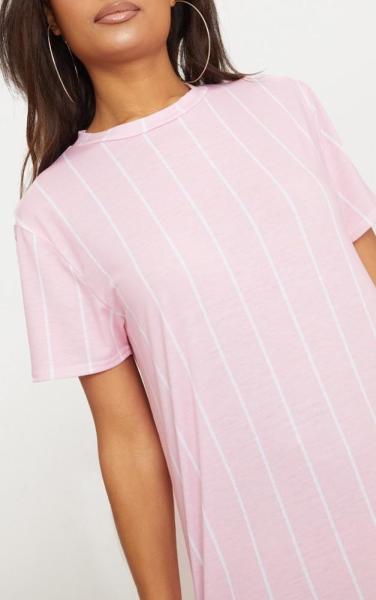 Vestido quente da camisa da cópia T da listra do rosa pastel da forma da venda para mulheres