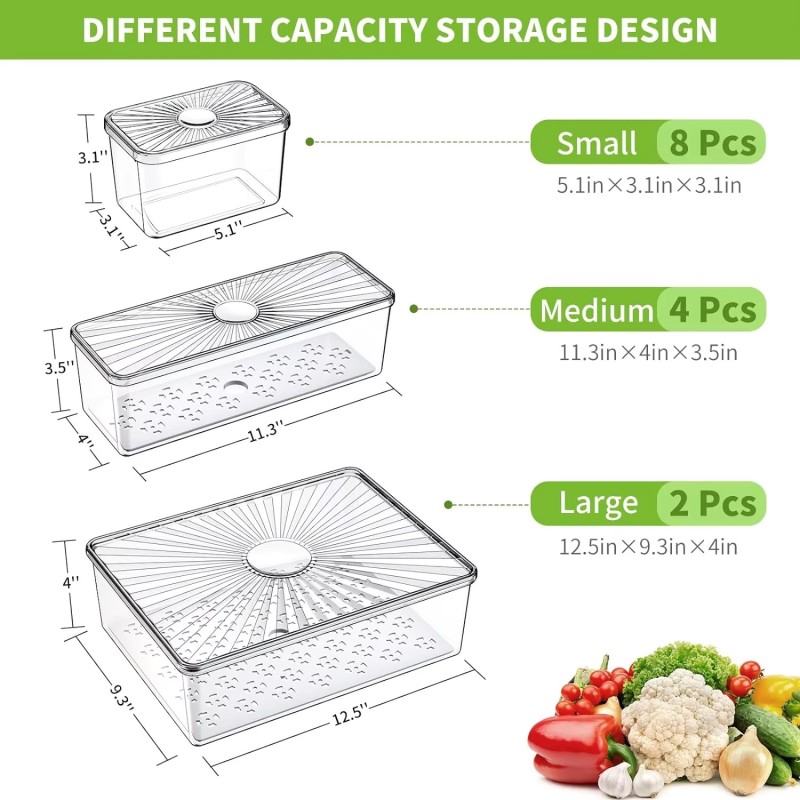 7/13/14PCS Set Household Drying Storage Boxes, Refrigerator Food Boxes, Transparent Kitchen Storage Boxes