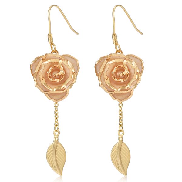 Rose Earrings 24k Gold Dipped Roses Gifts Valentine Day Holiday Everlasting Flowers