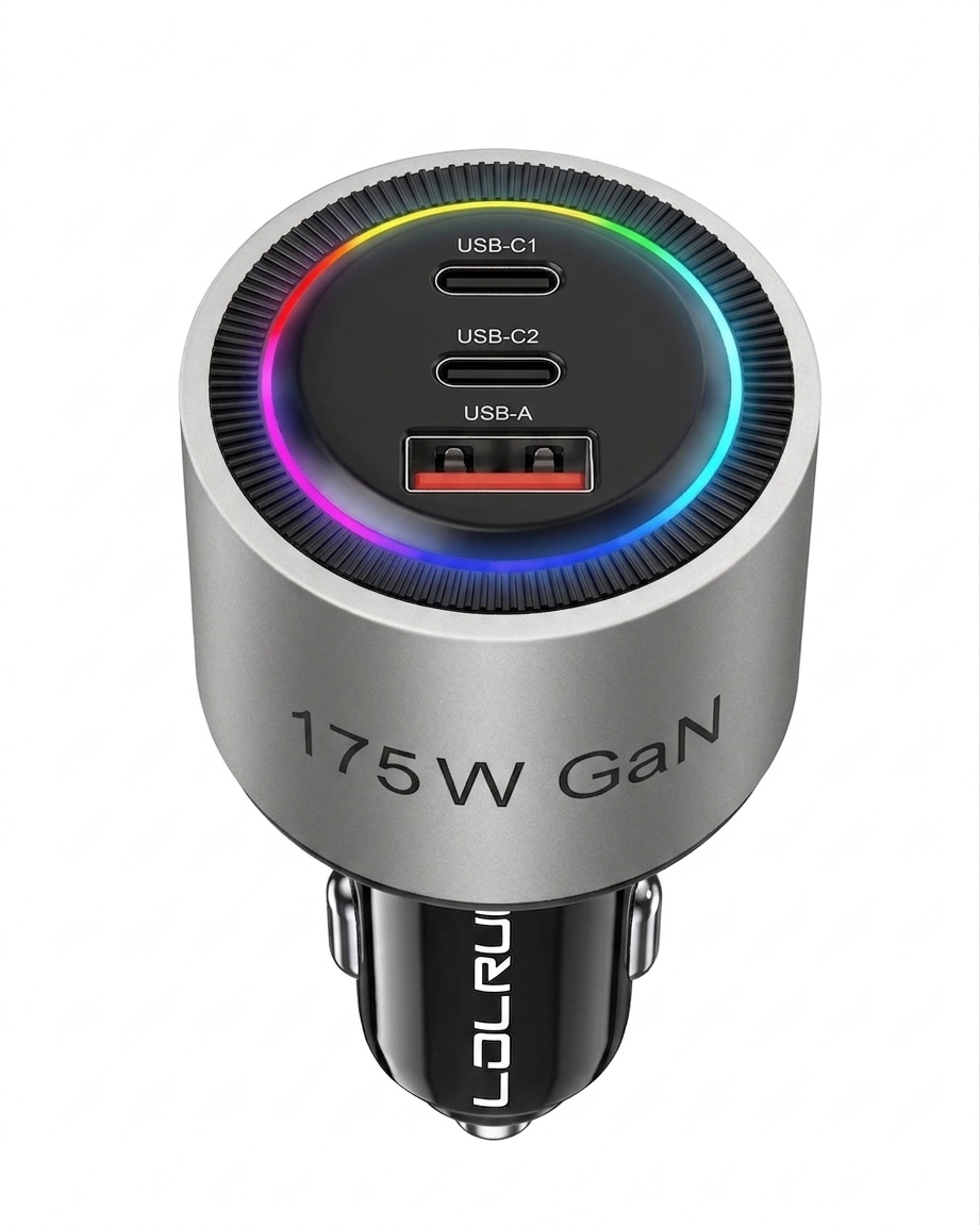 12V 24V GaN Car Charger 175W USB C PD Fast Charger Compact Adapter For Car Truck