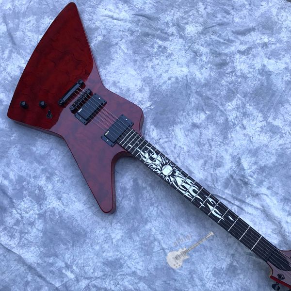 Custom Electric Guitar Rosewood Top Covered Black Hardware in Burgundy Customized Logo Shape