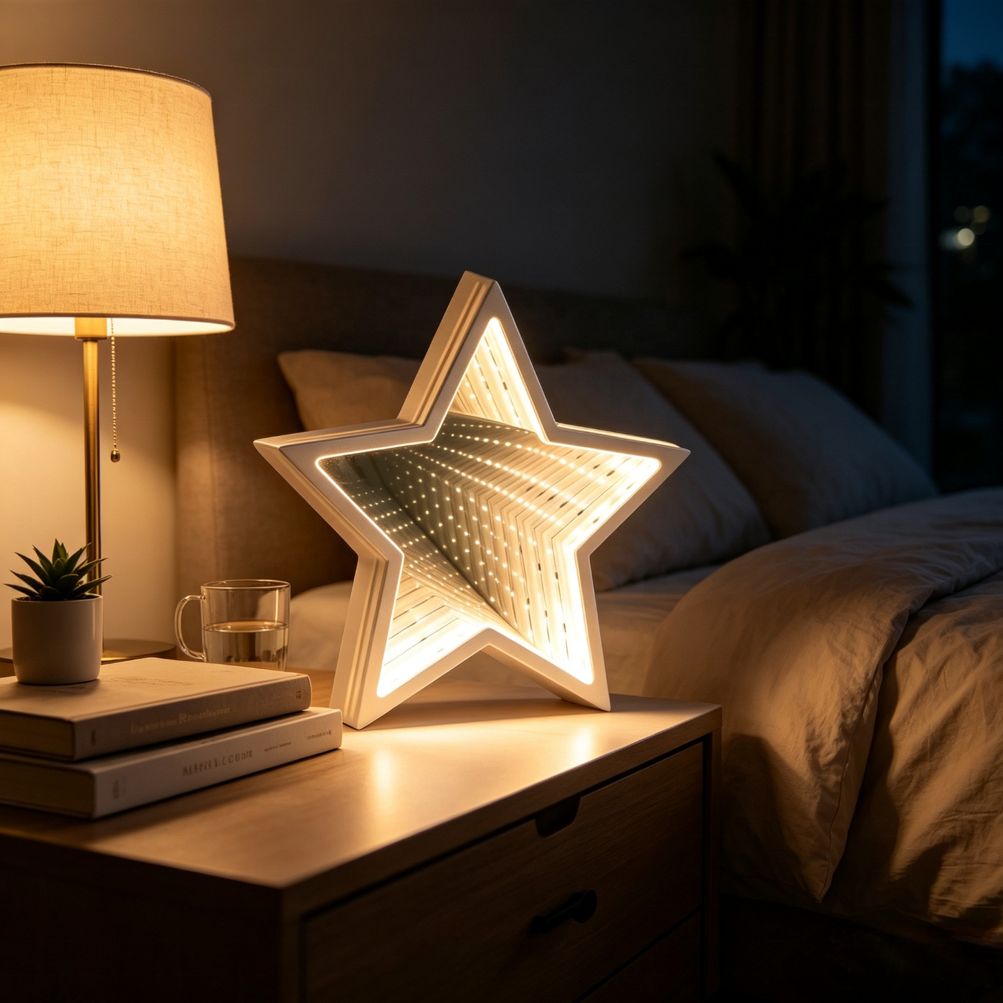 22cm Infinity Star Mirror Light USB Rechargeable For Kids Bedroom Decor