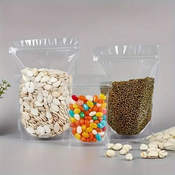2025 New Arrival Transparent Flat Bottom Zipper Top Plastic Packaging Bag Clear Food Healthy Bags