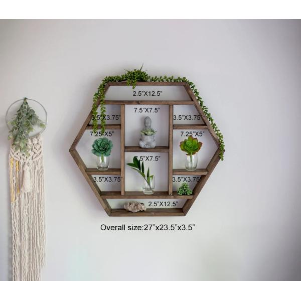 Home Decoration Solid Wood Hexagon Wall Mounted Floating Shelf Wooden Storage Shelves