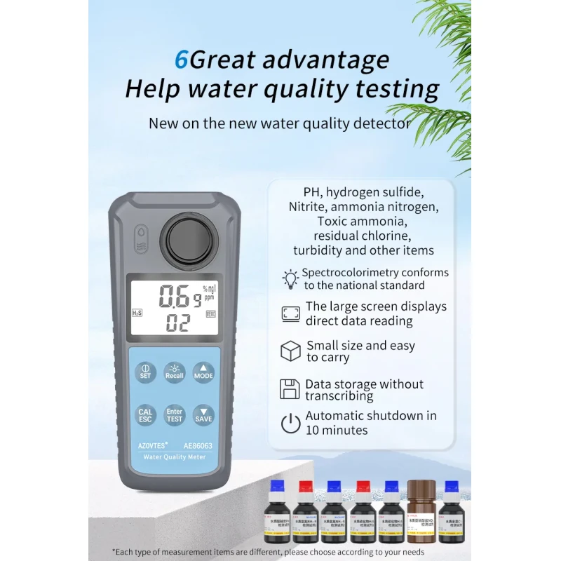 Portable Water Quality Meter Chlorine Detector Residual 0.00-15.00mg/L pH 4.0-10.0