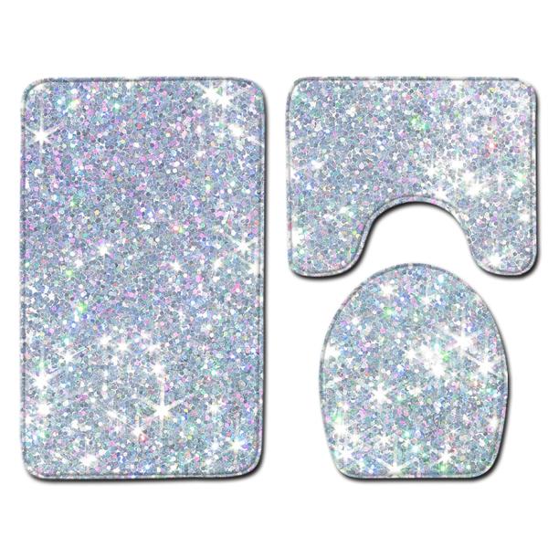 Crystal Glitter Colorful 3 Piece Toilet Tank Cover Set Polyester Fiber