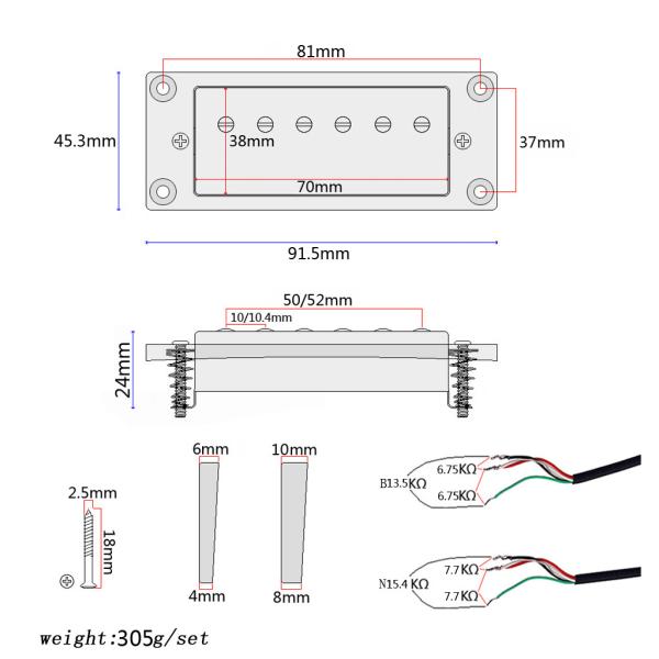 Alnico 5 Humbucker Пикап Гитара с двойной катушкой Пикап Шейка 13,5 кΩ / Мост 15,4 кΩ