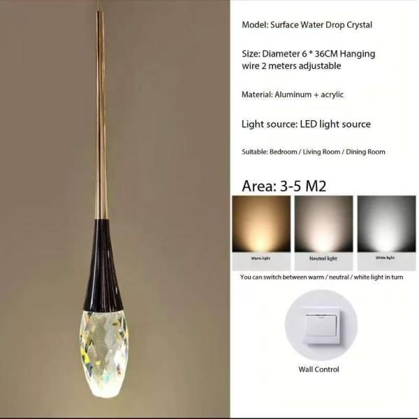 46 largas gotas de agua del poste de cristal escalera de lujo luz lámpara de araña larga sencilla nórdica lámpara de araña larga villa sala de estar hueca creativa doble red giratoria lámpara de araña de restaurante rojo