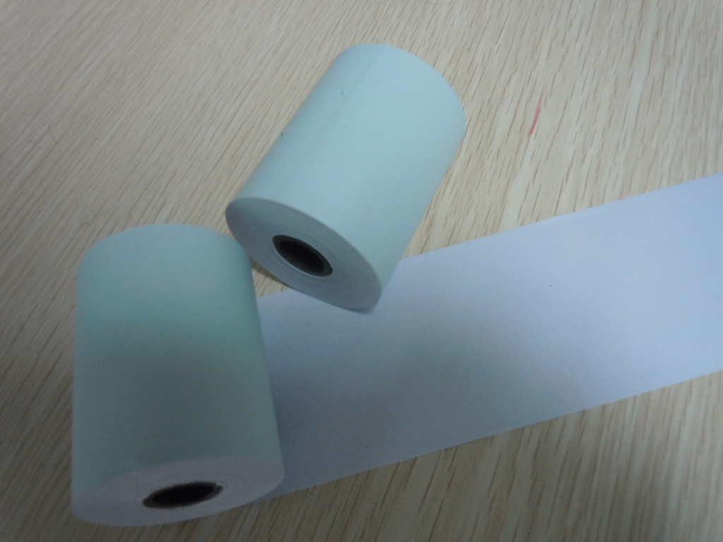 Blue thermal paper rolls, smooth on both front and back side
