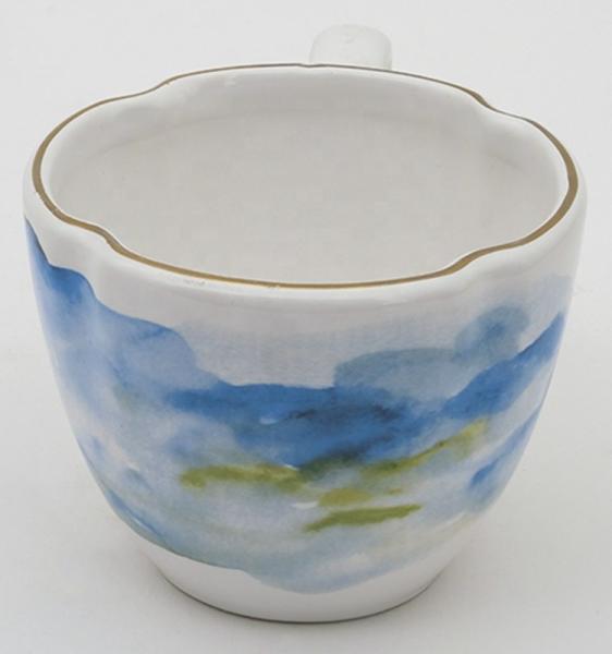 Ceramic Tea Cup And Saucer Set European Style White Stoneware Ceramic Print Coffee Water Mug Cup