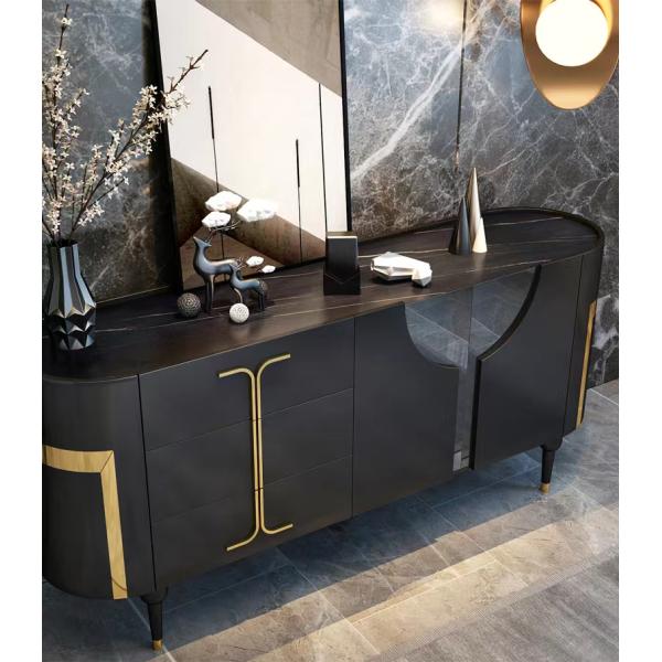 Noble Black Luxury Sideboard Cabinets Titanium Enamel Stainless Steel Four Feet Custom