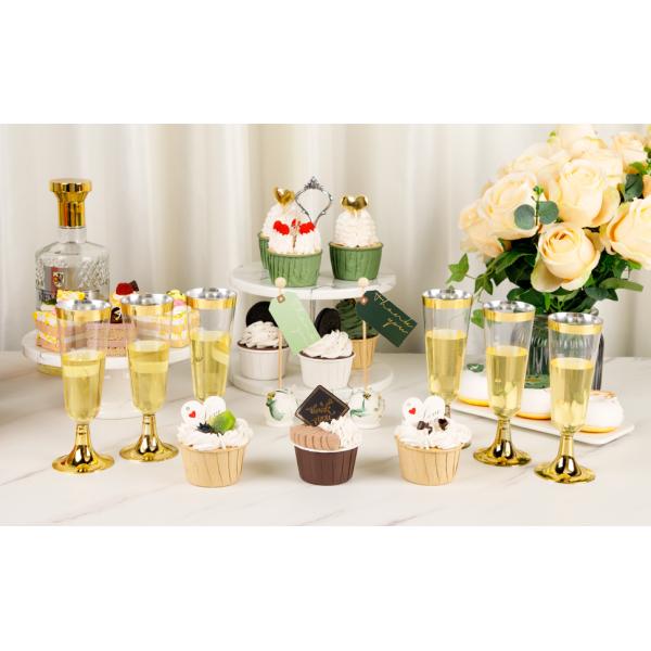 Gold Rim Plastic Champagne Glasses Perfect For Wedding, Thanksgiving Day, Christmas Champagne Flutes Disposable