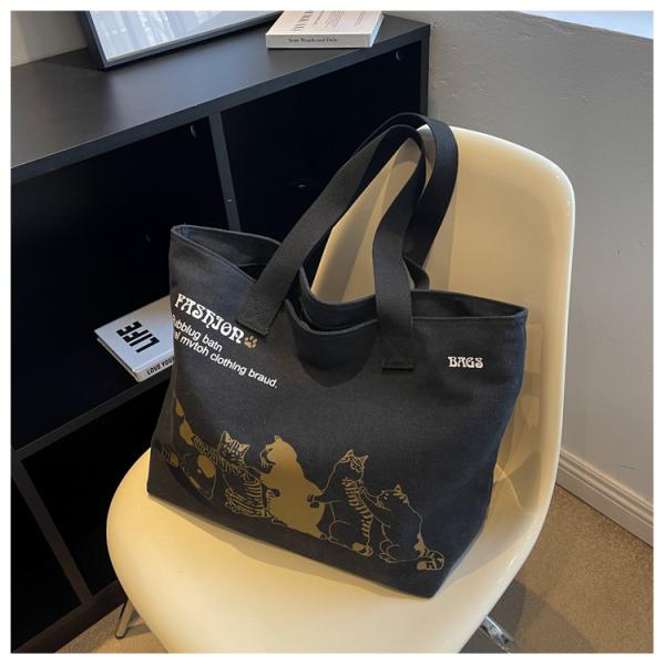 Custom Size Polyester Lined Fashion Canvas Shopper Bag for Women Shopping
