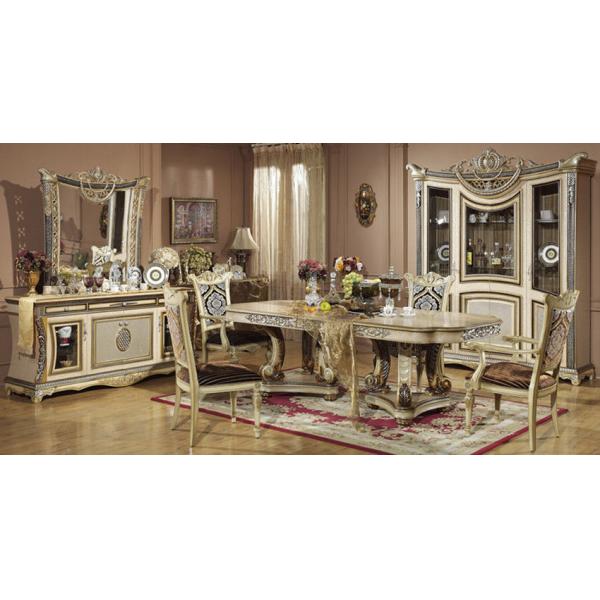 6 Chairs Carved Flower Dinning Room Set