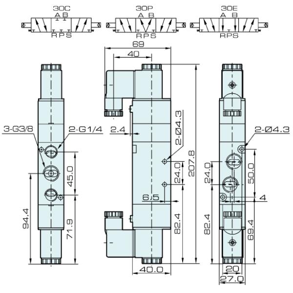 Тип 5/3 клапан 4V330C-10 AirTAC соленоида пути 3/8