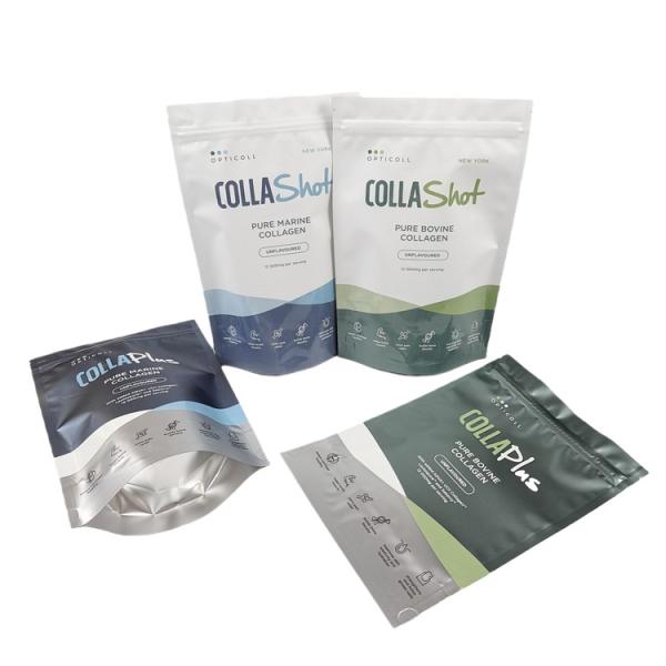 Custom Logo Stand up Mylar Bags with Spot UV Aluminum Foil Resealable Mylar Bags for Protein Powder
