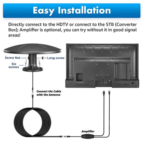 Prewire outdoor long range tape amplifier signal booster rv tv antenna for Camping Attic Truck Boat camper