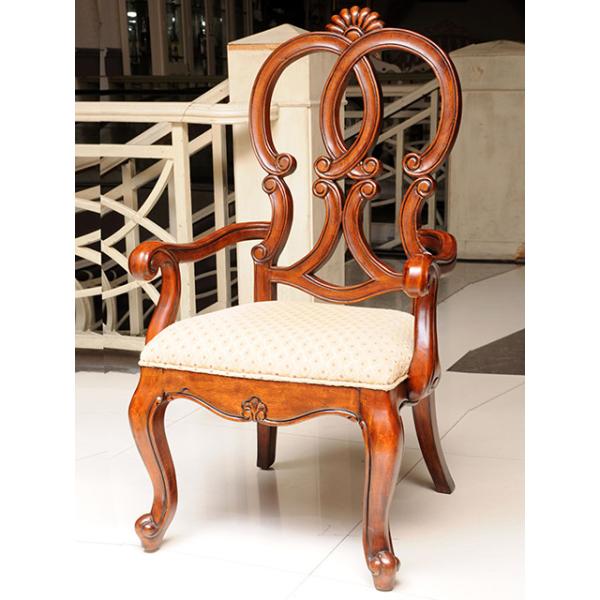 OEM Luxury Hand Carved Antique Wooden Chair With Leather Seat