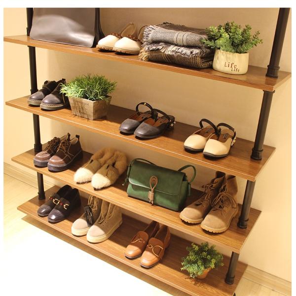 Wood / Metal Indoor Shoe Rack Display Shelves Modern 6 Layers Store Fittings