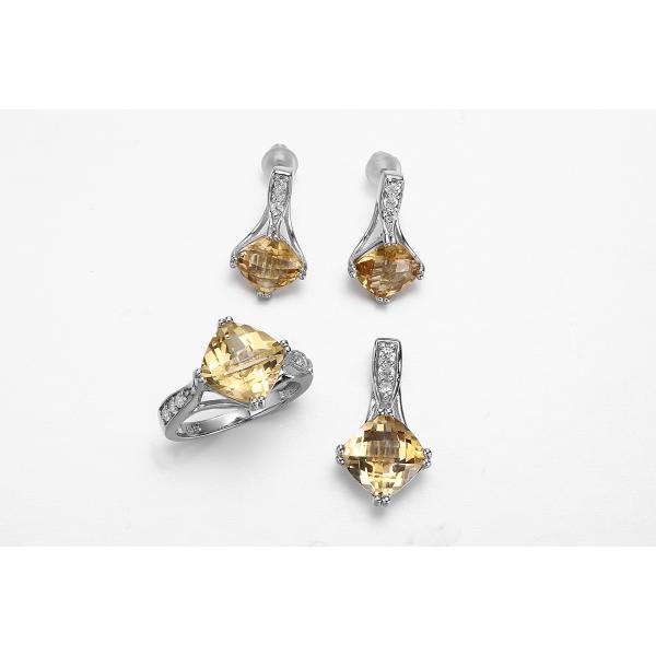 Cushion Yellow Gold Citrine Pendant 3.0g Birthstone Charm Necklace For Grandma