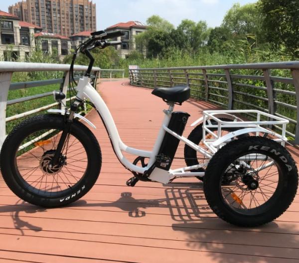 LED Light Electric Assist Tricycle , Three Wheel Electric Trike White Color Voltage 48v