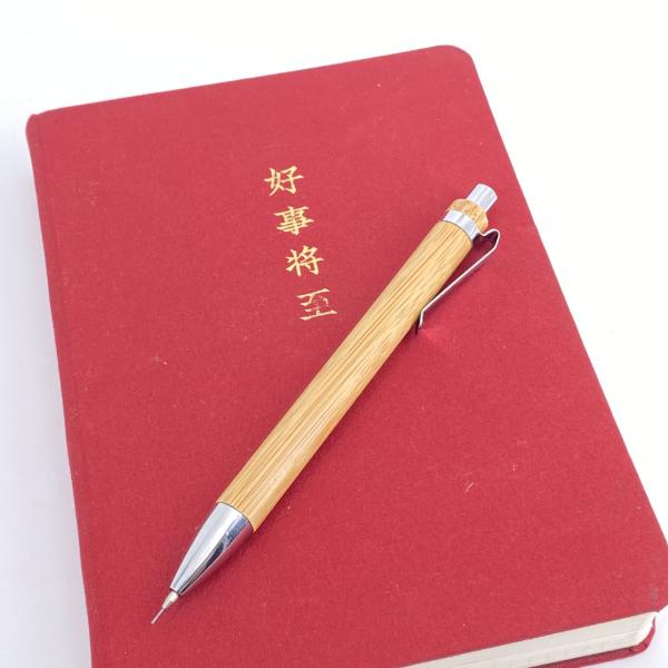 Escola de bambú de madera lápiz de prensa automática Eco amigable lápiz con clip de acero