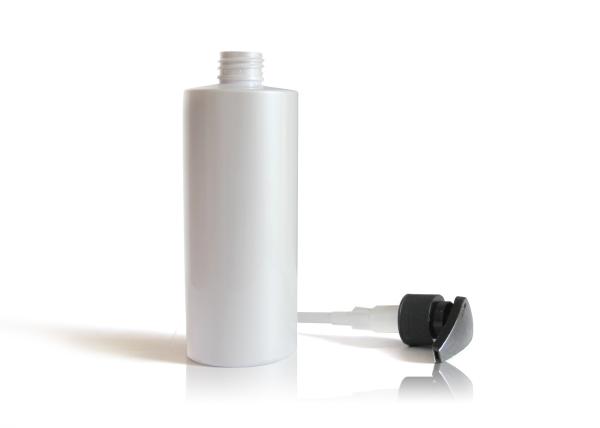 White Cylinder PET Cosmetic Bottles With Black Plastic Pump Dispenser