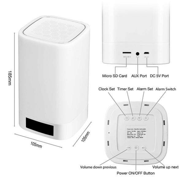 Adjustable Color LED Light Bluetooth Speaker Alarm Clock 6 In One Super Multifunction