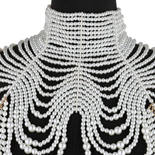 Women Pearl Body Chain Necklace Pearl Shoulder Chain Fashion Gorgeous Fadeless Pearl Jewelry