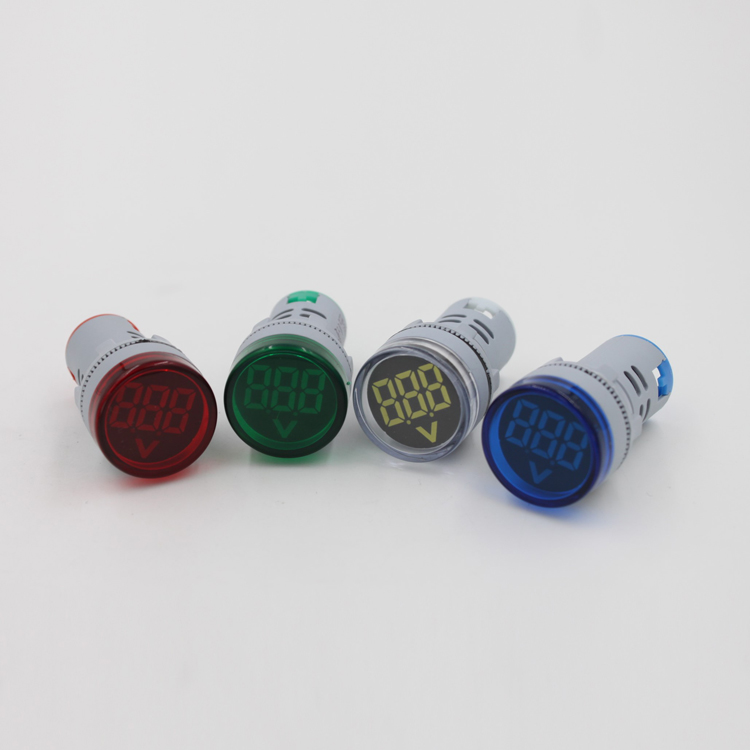 AD16-22DSV Single Phase Circular Digital Volt Meter Indicator 22mm Green Lamp AC/DC Voltage Measurement IP53 Rated 0.5 Accuracy
