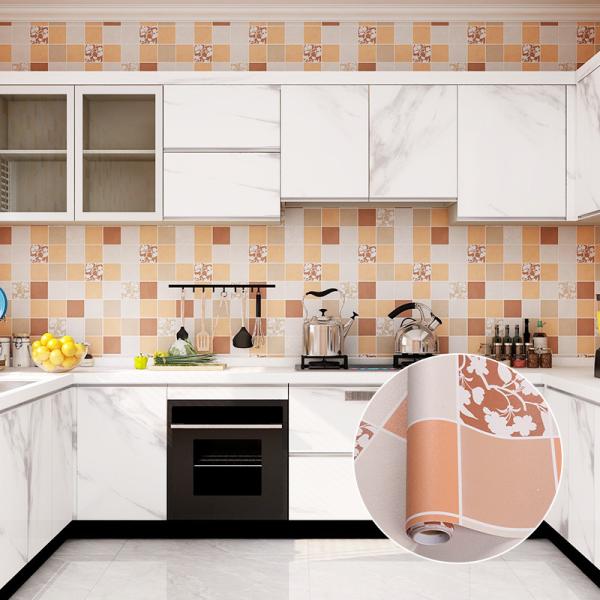 Ceramic Tile Brick Design Waterproof Wallpaper for Kitchen 3D PVC Self Adhesive Tile Wall Sticker