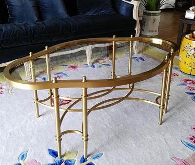 Contemporary Oval Shape Glass Top Stainless Steel Frame Coffee Table Vintage table