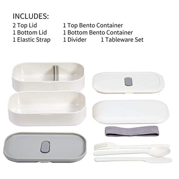 Double Layer Food Container 1200ml with Cutlery and Movable Divider BPA-Free Tiffin Bag