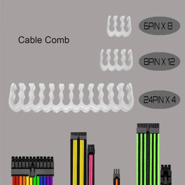 24 PCS Cable Comb PC 24p*4, 8P*12, 6P*8 Cable Comb Kit for sleeved Power Supply  Cable Holder Organiser (Black)