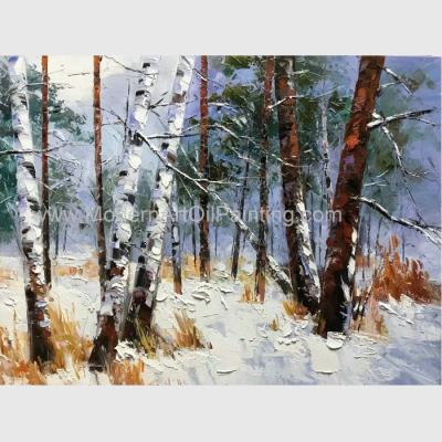 Faca de paleta abstrata que pinta a pintura de paisagem impressionista do óleo na lona