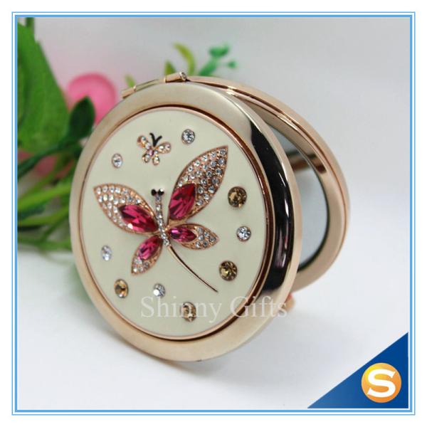 Shinny Gifts Butterfly Design Rhinestone Pocket Mirror Metal Handbag Mirror