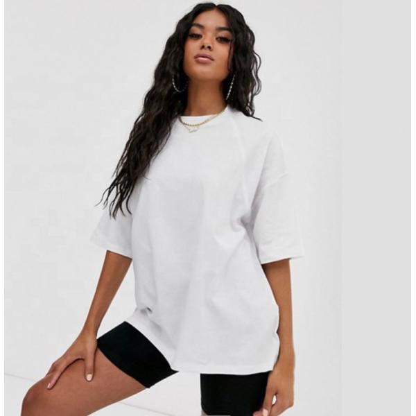 100 Cotton White Casual Tee Shirts Oversize Drop Shoulder T Shirt Women'S Seam Design