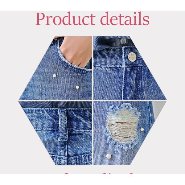 Washed Ladies Denim Pearls A Line Jean Skirt With Hole , Blue Jean Mini Skirt