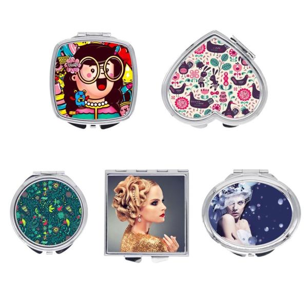 Miroir de maquillage compact sublimation personnalisé de poche, petit, pliable, portable, double face, miroir cosmétique promotionnel