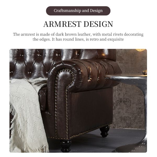 Nidea #8899 High Quality Traditional Retro European Chesterfield Genuine Leather Square Living Room Sofa Set with Sponge Filling